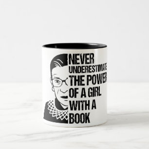 Notorious RBG,Never Underestimate Girl With A Book Two-Tone Coffee Mug