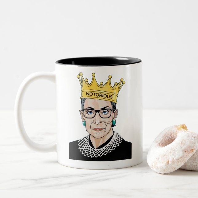 Notorious RBG Ruth Bader Ginsburg Feminist Power Two-Tone Coffee Mug (With Donut)