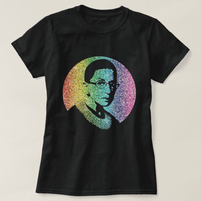 Notorious RBG: Ruth Bader Ginsburg Glitter Rainbow T-Shirt (Design Front)