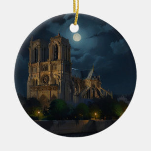 Notre Dame and Full Moon Art Ceramic Tree Decoration