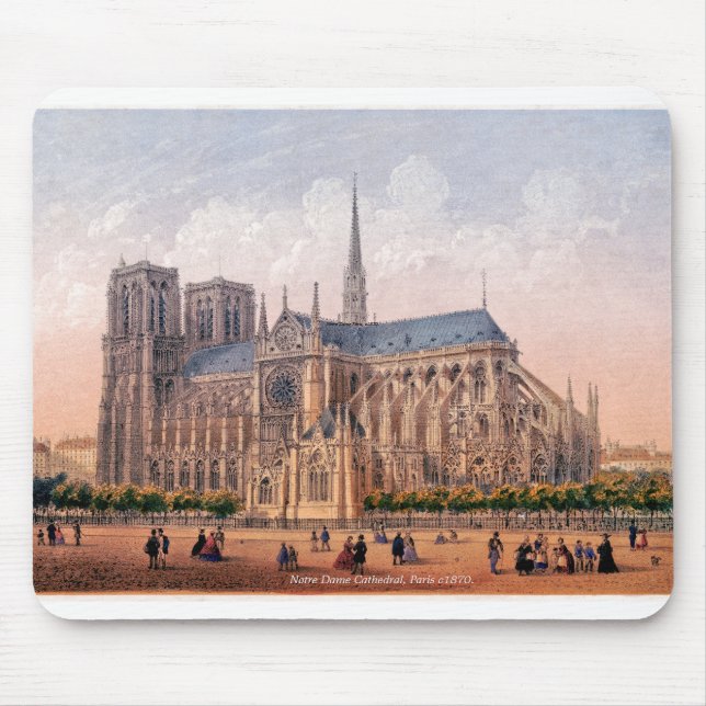 Notre Dame Cathedral 1870 print, Paris France Mouse Mat (Front)