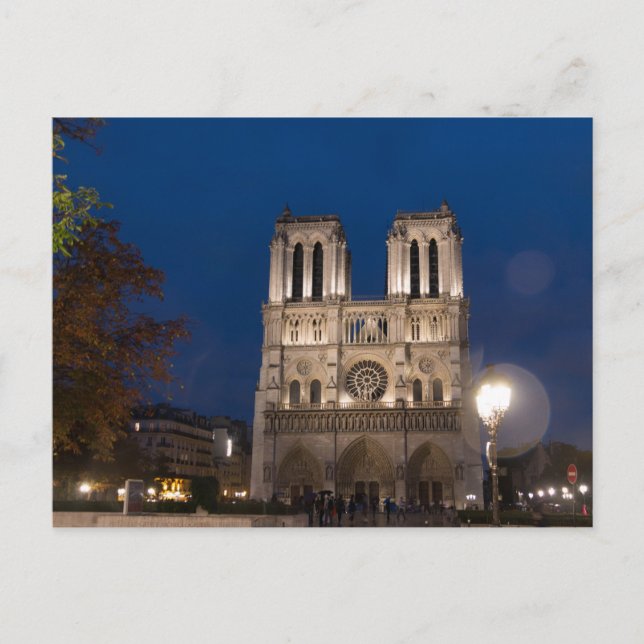 Notre Dame Cathedral at Night, Paris Postcard (Front)