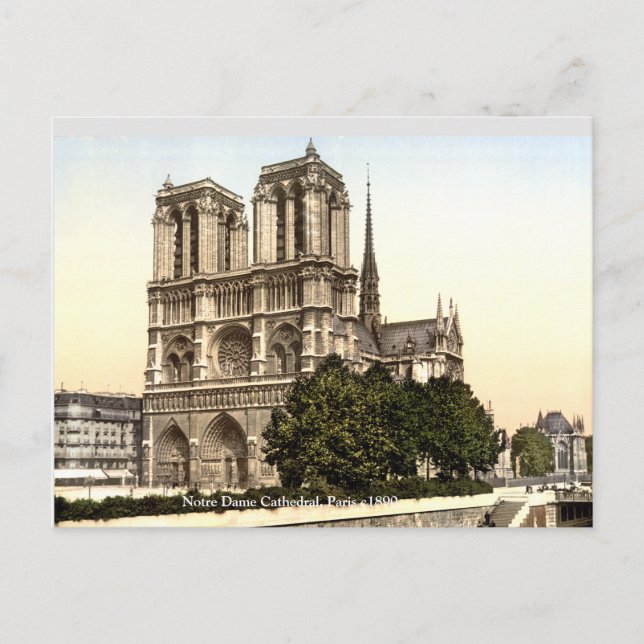Notre Dame Cathedral c1890, Vintage French print Postcard (Front)