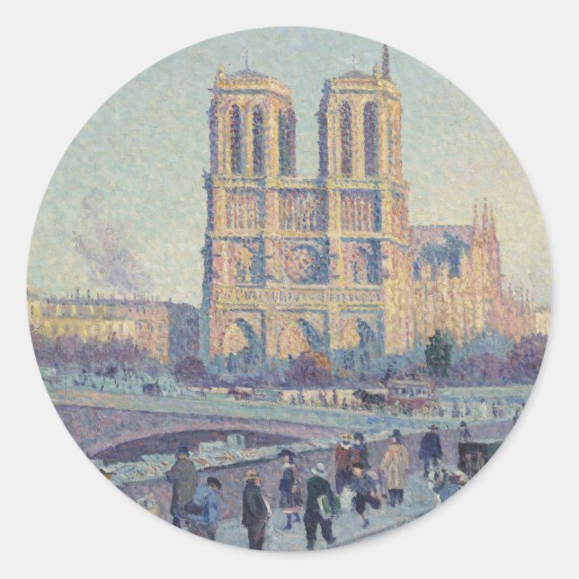 Notre Dame Cathedral Paris France Classic Painting Classic Round Sticker (Front)