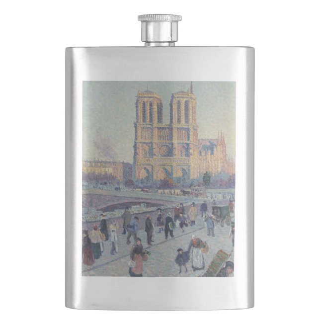 Notre Dame Cathedral Paris France Classic Painting Hip Flask (Front)
