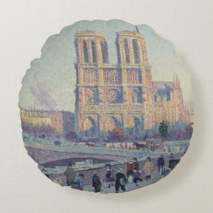 Notre Dame Cathedral Paris France Classic Painting Round Cushion