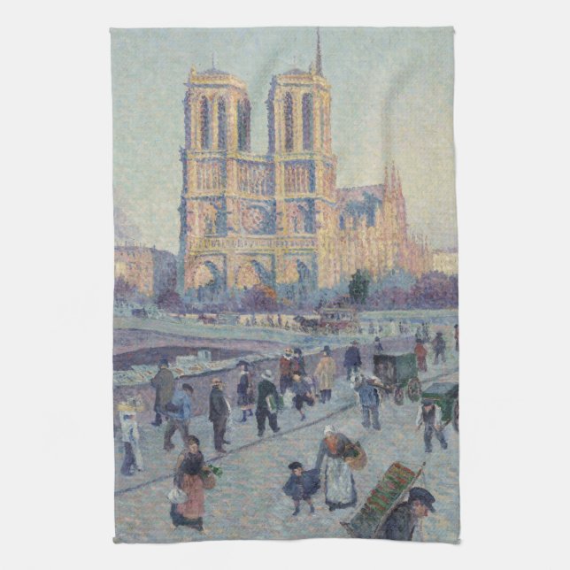 Notre Dame Cathedral Paris France Classic Painting Tea Towel (Vertical)