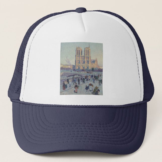 Notre Dame Cathedral Paris France Classic Painting Trucker Hat (Front)