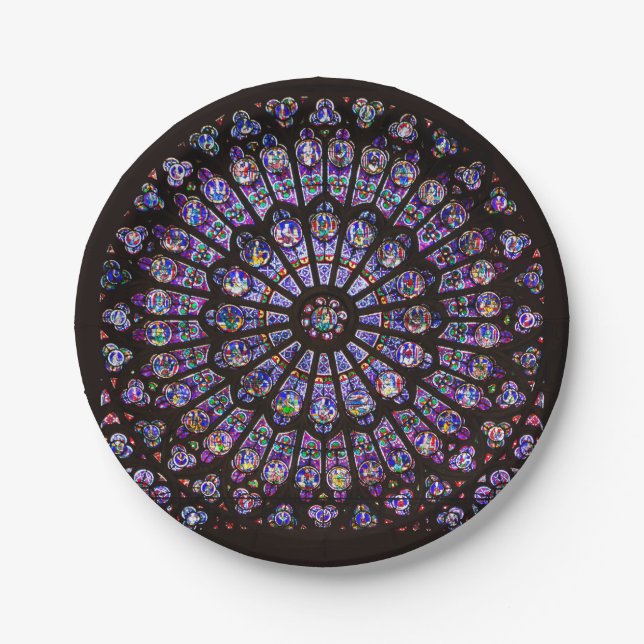Notre Dame Cathedral Paris Rose Window Paper Plate (Front)