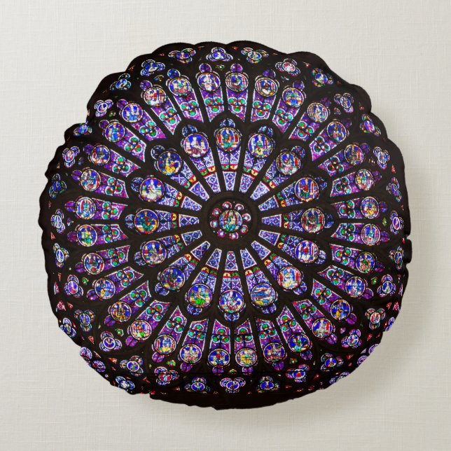 Notre Dame Cathedral Paris Rose Window Round Cushion (Front)