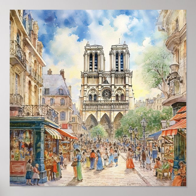 Notre Dame Cathedral Paris Scene Art Poster (Front)