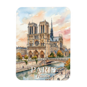 Notre Dame de Paris Cathedral Watercolor Travel Magnet