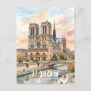 Notre Dame de Paris Cathedral Watercolor Travel Postcard