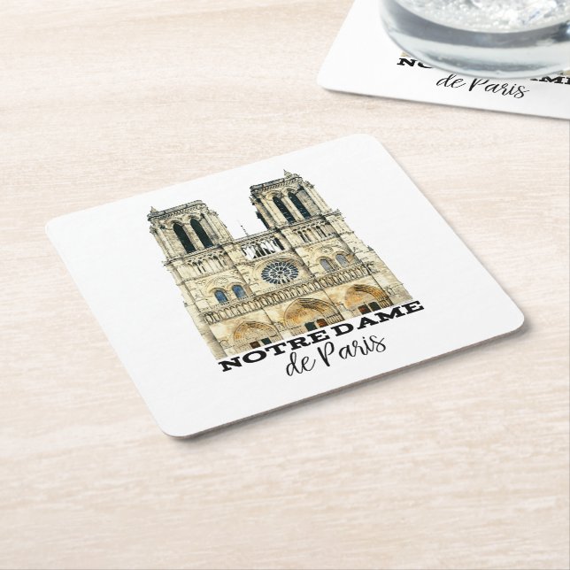 Notre-Dame de Paris Souvenir France Cathedral Square Paper Coaster (Angled)