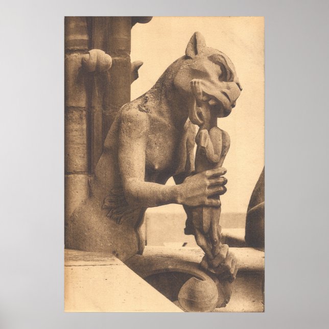 Notre Dame Gargoyle eating a snack Poster (Front)