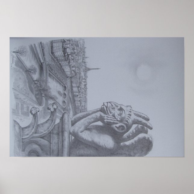 Notre Dame Gargoyle Sketch Poster (Front)
