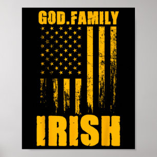 Notre Dame Irish God. Family. Vintage Usa Flag  Poster
