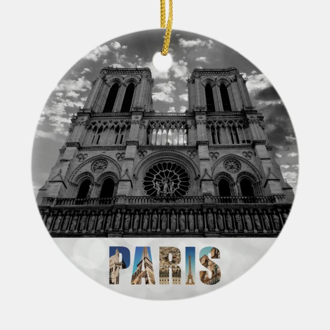Notre Dame Paris France Cathedral Christmas Ceramic Tree Decoration (Front)