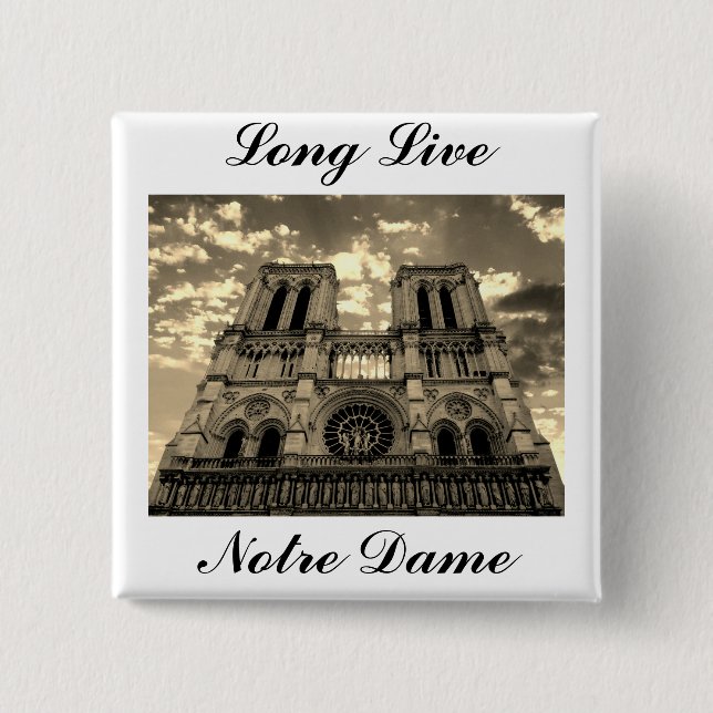 Notre Dame Paris France Cathedral Long Live 15 Cm Square Badge (Front)
