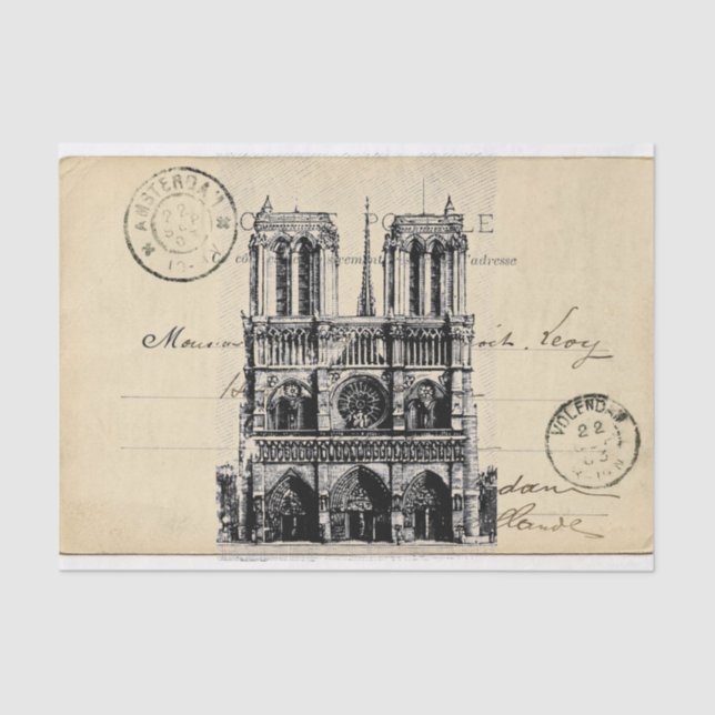 Notre Dame Paris French Postcard Tissue Paper (Front)