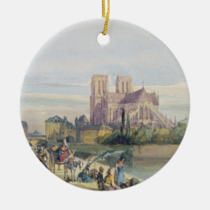 Notre Dame, Paris (w/c on paper) Ceramic Tree Decoration