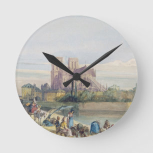 Notre Dame, Paris (w/c on paper) Round Clock