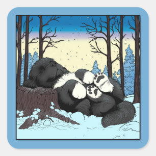 Notta Bear Cosy Winter Nap Newfoundland Puppy Square Sticker