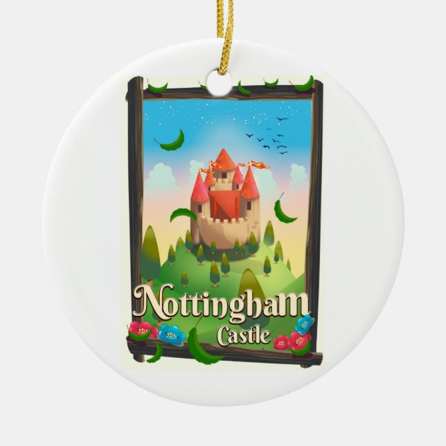 Nottingham castle travel poster ceramic tree decoration (Front)