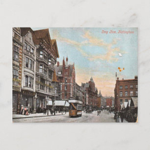 Nottingham, Long row with early trams, 1900 Postcard