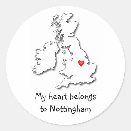 Nottingham my heart belongs classic round sticker