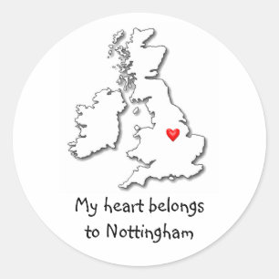 Nottingham my heart belongs classic round sticker