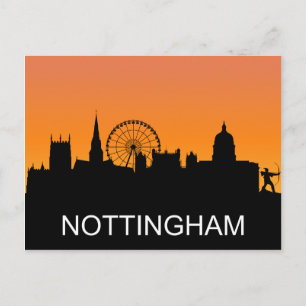 Nottingham silhouette, summer sunset, illustration postcard