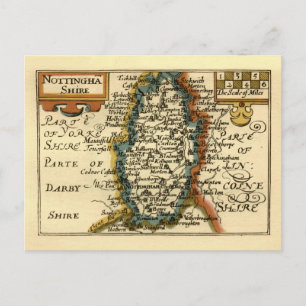 Nottinghamshire County England Old Antiquarian Map Postcard