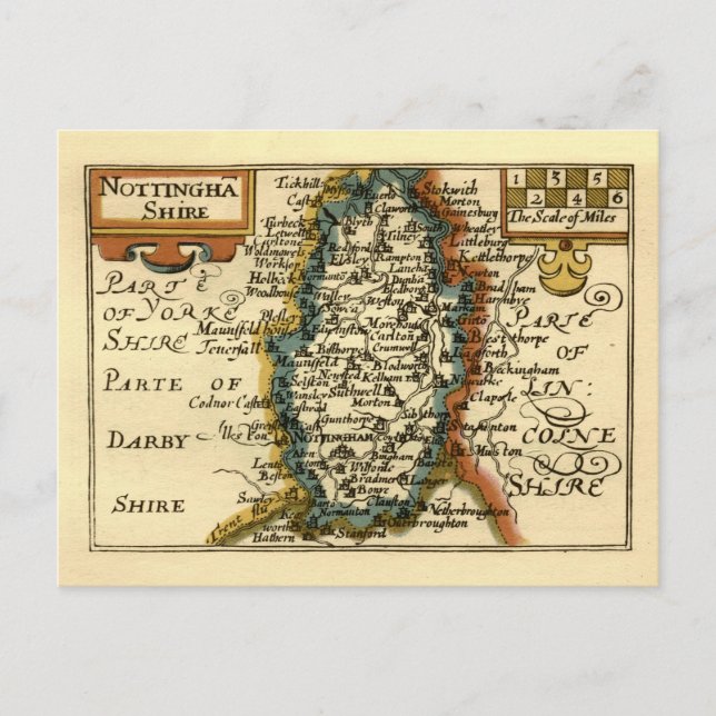 Nottinghamshire County England Old Antiquarian Map Postcard (Front)