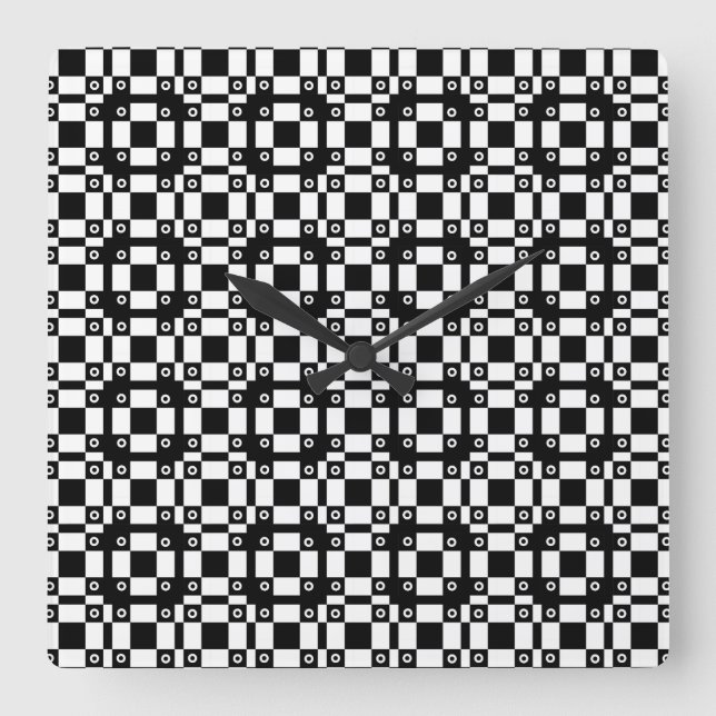 Noughts And Squares Black White Square Wall Clock (Front)