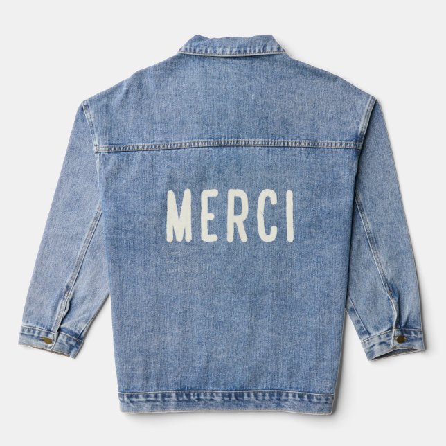 Noun Merci Thank You Translation Word French Big F Denim Jacket (Back)