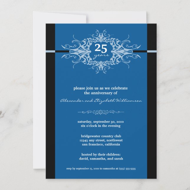 Nouveau Anniversary Party Invitation (blue) (Front)