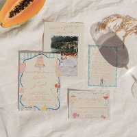 Nouveau Art Hand Drawn Striped Photo Wedding