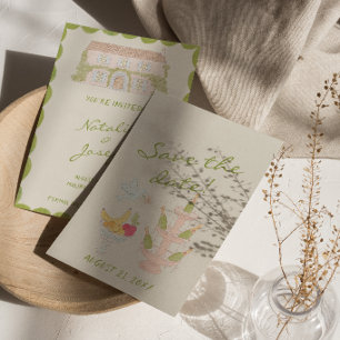 Nouveau Art Hand Drawn Watercolor Venue Wedding  Save The Date