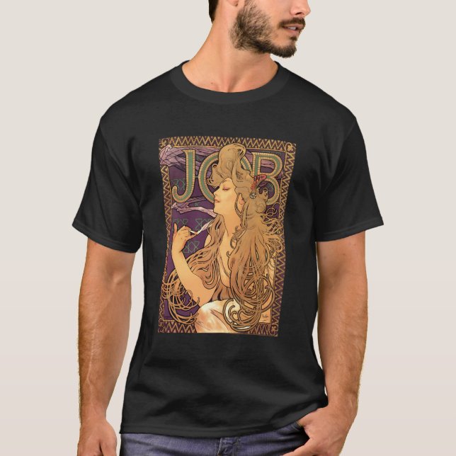 Nouveau Art Mucha Cigarette Ad Painting Young Woma T-Shirt (Front)