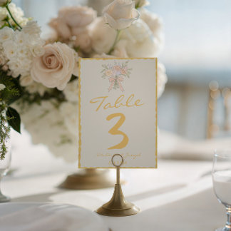 Nouveau Art Watercolor Drawn Wedding Table Number