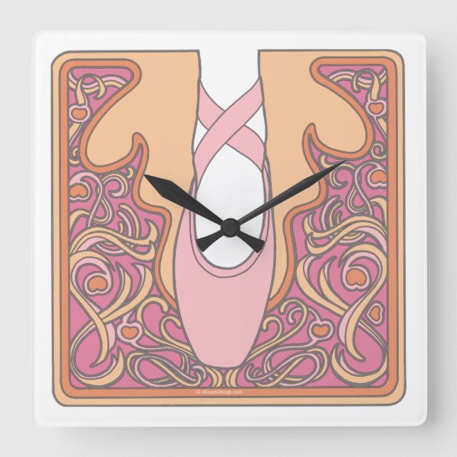 Nouveau Ballet Square Wall Clock (Front)