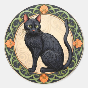 Nouveau Black Cat Classic Round Sticker