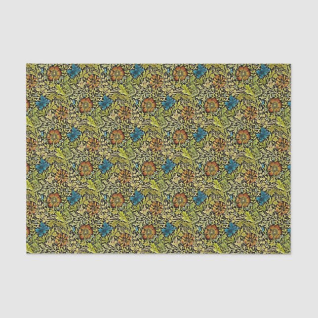 Nouveau Blue and Orange Flowers on Vine Tissue Paper (Front)