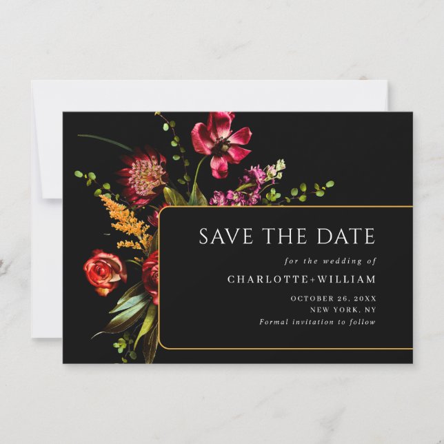 Nouveau Garden Flowers Wedding QR code Save The Date (Front)