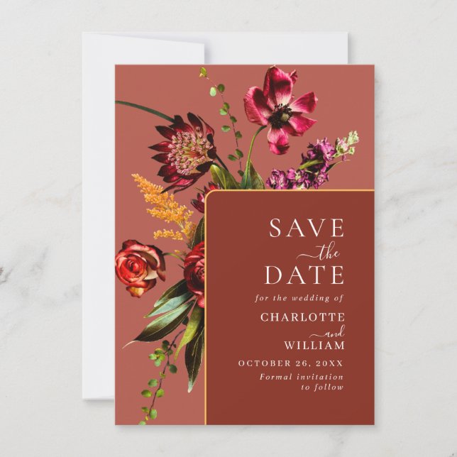 Nouveau Garden Flowers Wedding QR code Save The Date (Front)