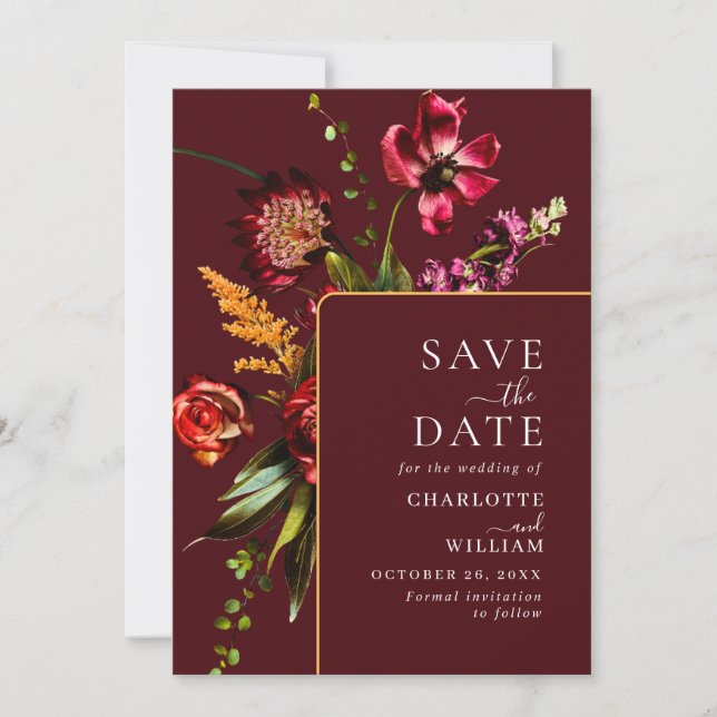 Nouveau Garden Flowers Wedding QR code Save The Date (Front)