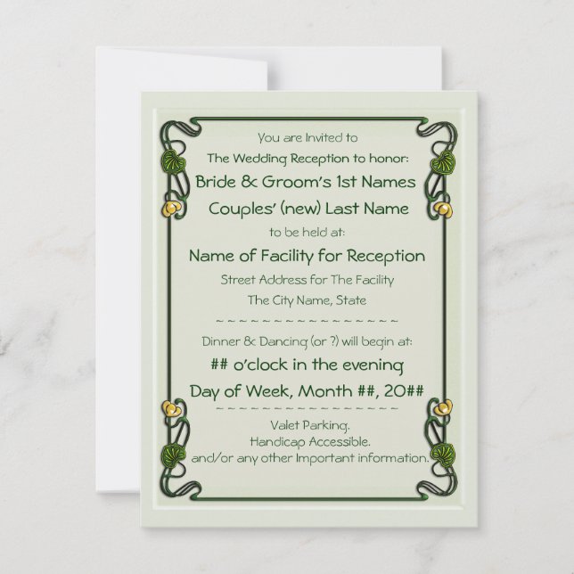 Nouveau Lilies (Wedding Reception Invitation) Invitation (Front)