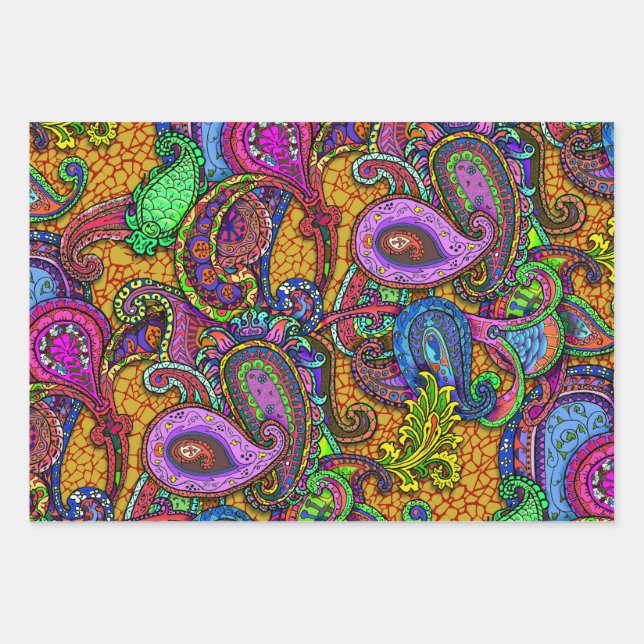 Nouveau Paisley Floral Sampler Guitar Set Wrapping Paper Sheet (Front)