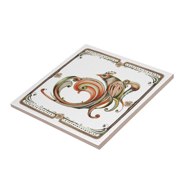 Nouveau Ribbon Bird Ceramic Tile (Side)